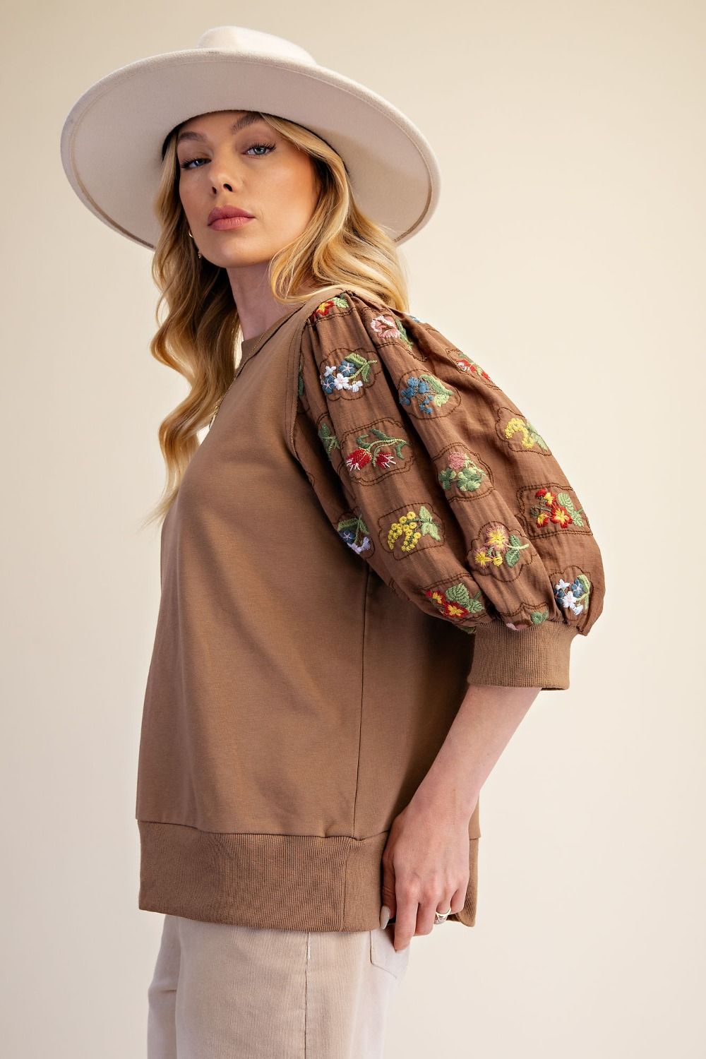 EASEL ELBOW SLVS TERRY KNIT TOP