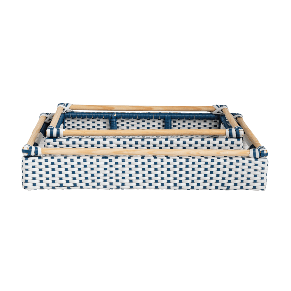 MUD PIE RATTAN BLUE AND WHITE TRAY