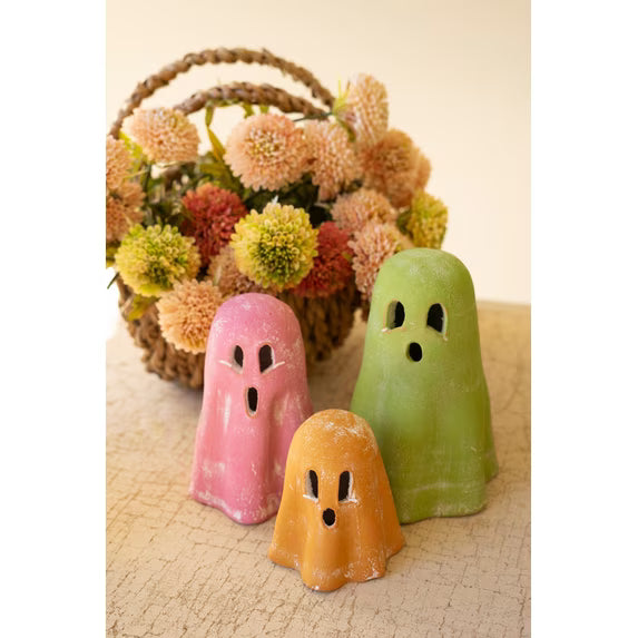 Kalalou Colorful Clay Ghost Sculptures 7"