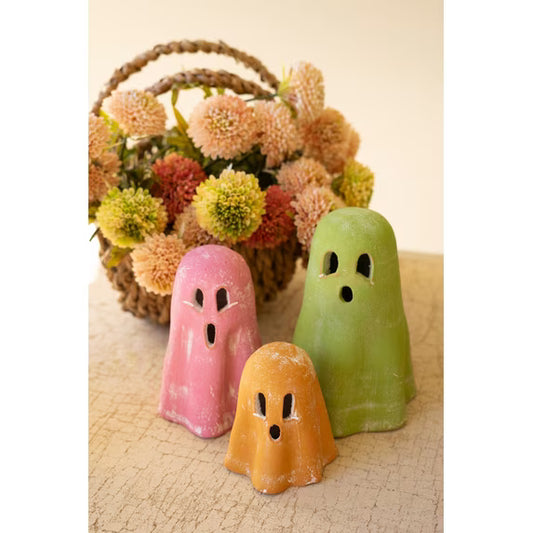 Kalalou Colorful Clay Ghost Sculptures 7"