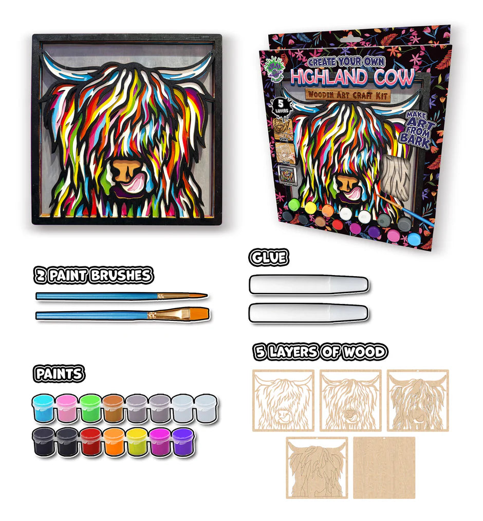 SPLAT PLANET WOODEN HIGHLAND COW ART CRAFT KIT