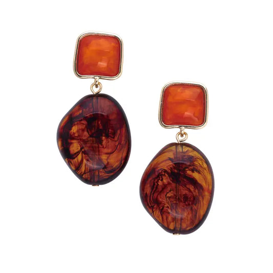 Canvas Style Gabby Tortoise Drop Earrings-Orange