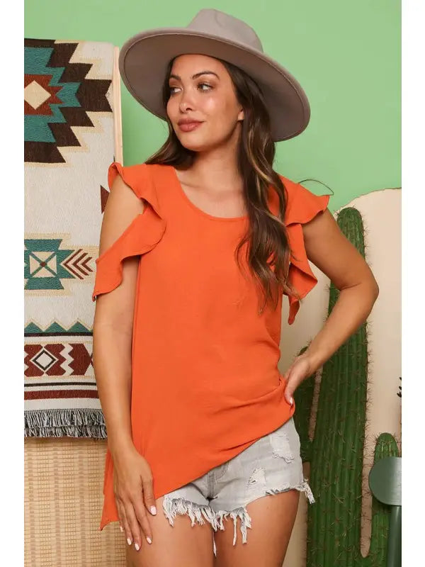 Fantastic Fawn Cold Shoulder Top with Round Neckline