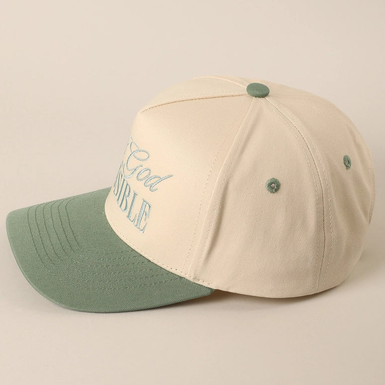 With God All Possible Embroidery Baseball Cap-Sage
