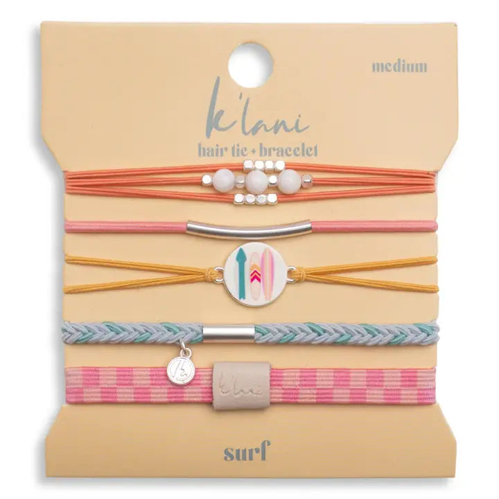 K'lani "Surf" Surfboard with Silver Accents Hair Tie Bracelets