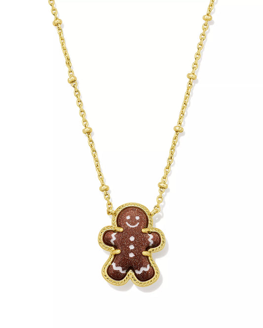 KENDRA SCOTT GINGERBREAD SHORT PENDANT NECKLACE GOLD BROWN GOLDSTONE