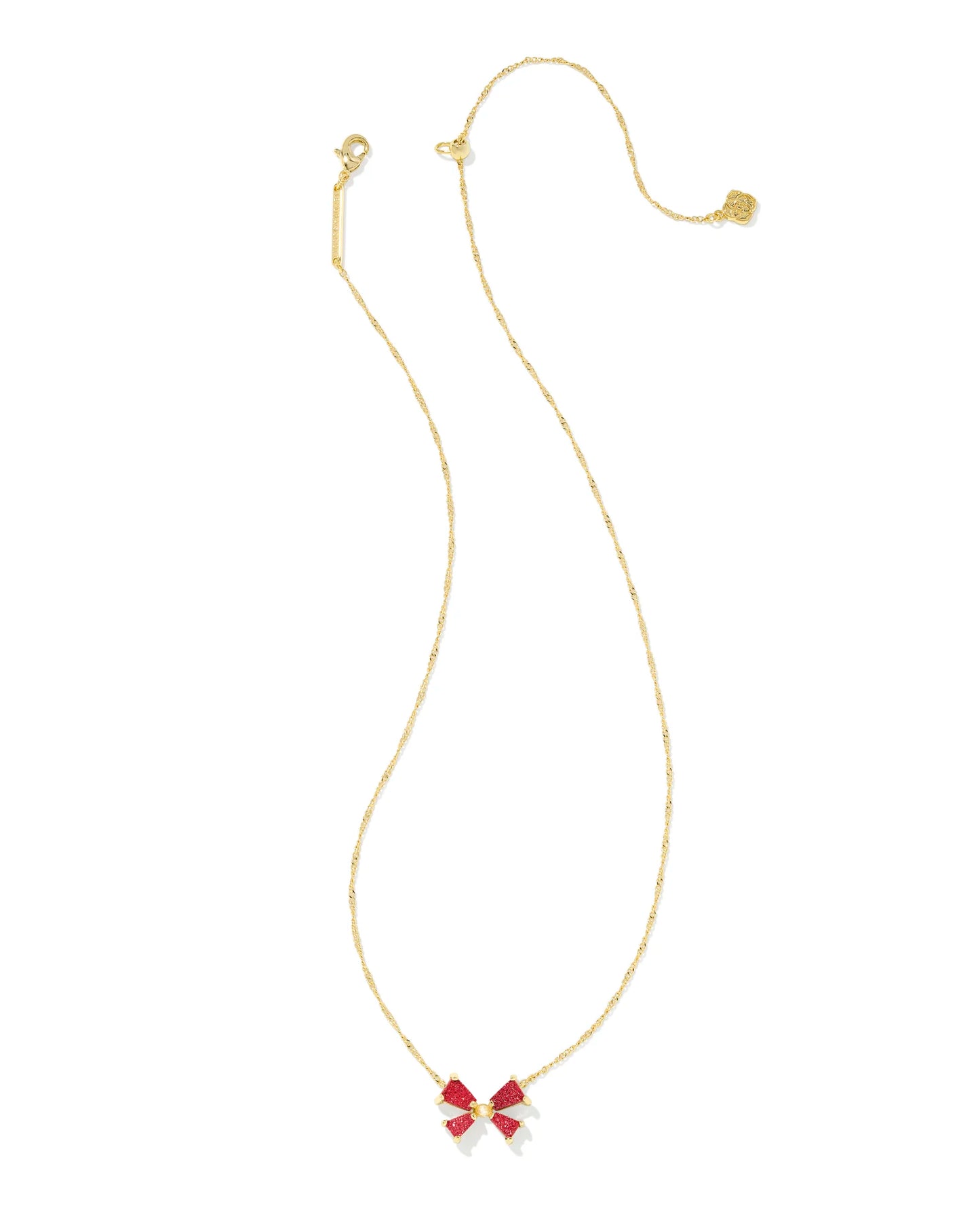 Kendra Scott Blair Gold Bow Small Short Pendant Necklace in Bright Red