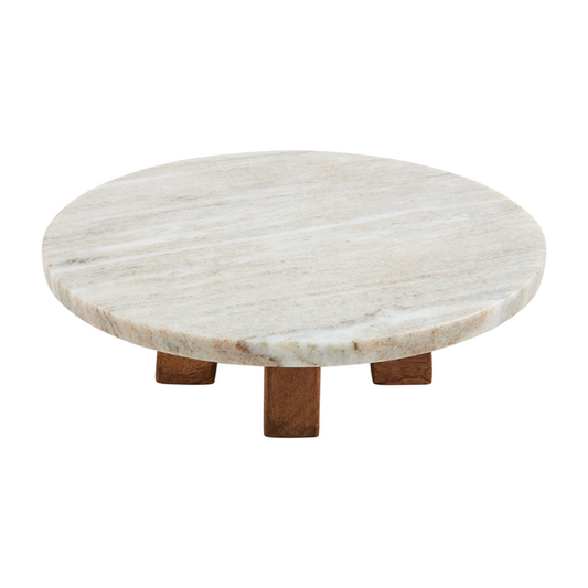 MUD PIE MARBLE WOOD PEDESTAL STAND