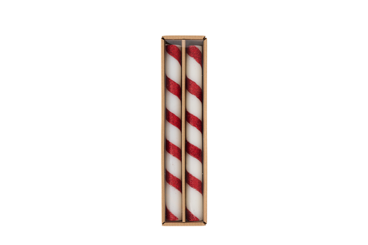 MUD PIE RED STRIPE TAPER CANDLE SET