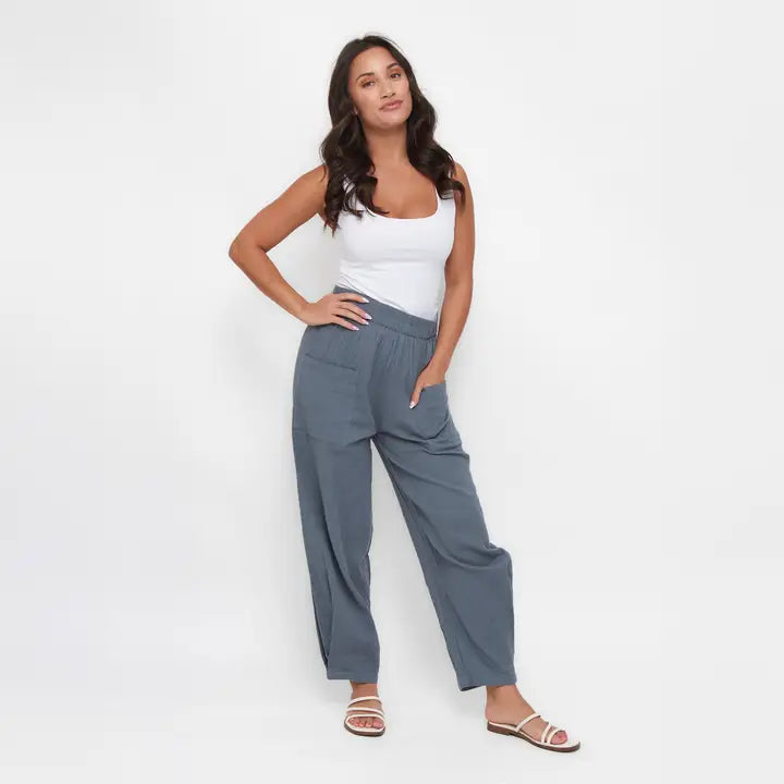 Elsie & Zoey Tapered Pants Jasmine Patch Pocket Cotton Gauze