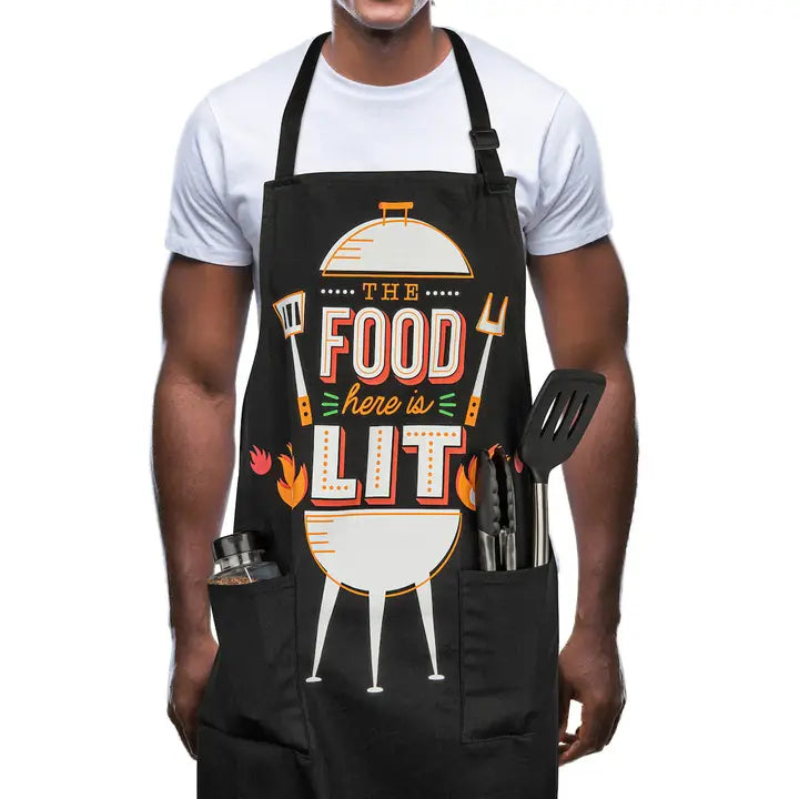Lavley The Food Here Is Lit Apron - Funny Grilling Apron