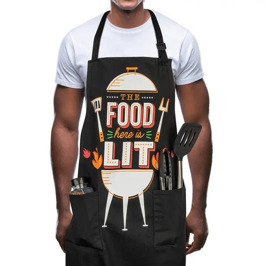 Lavley The Food Here Is Lit Apron - Funny Grilling Apron
