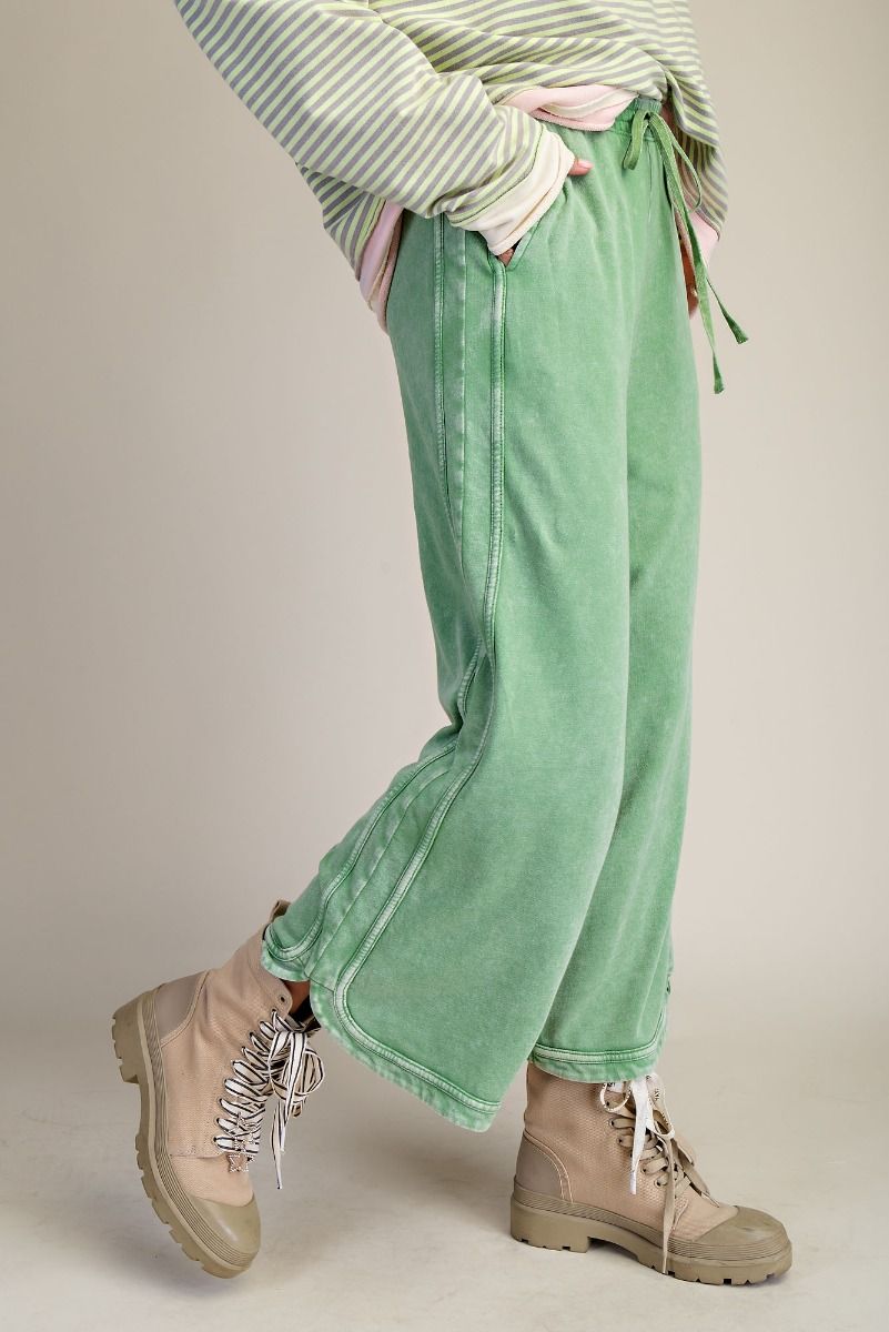 EASEL MINERAL WASHED TERRY KNIT PANTS-Sage