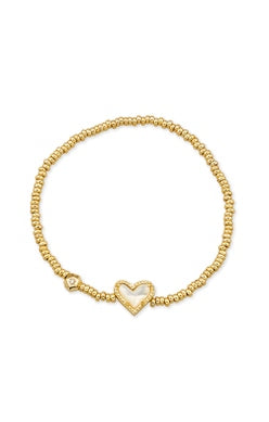 KENDRA SCOTT ARI HEART STRETCH BRACELET GOLD IVORY MOP