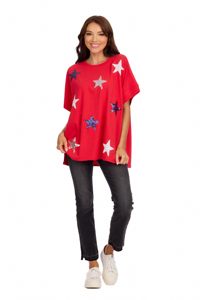 MUD PIE 4TH OF JULY SPARKLE TOP-RED