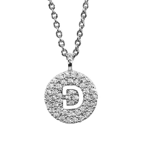 Maya J White Initial Cut Out Pave Disc Necklace -D