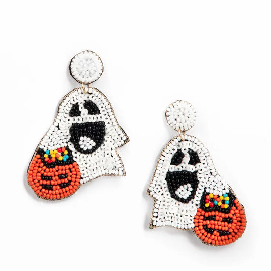 White Ghost w/ Pumpkin Earrings