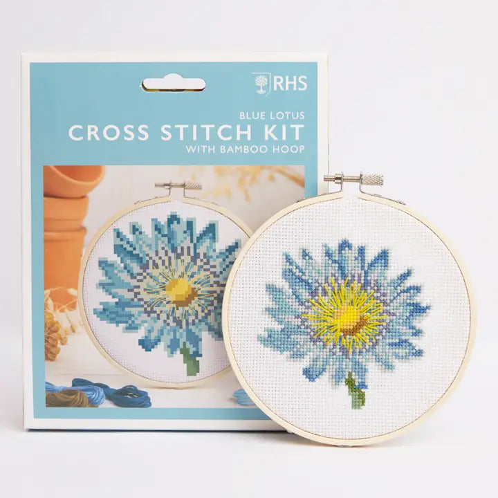 Rhs Cross Stitch Kit, Multicoloured, 5", Blue Lotus