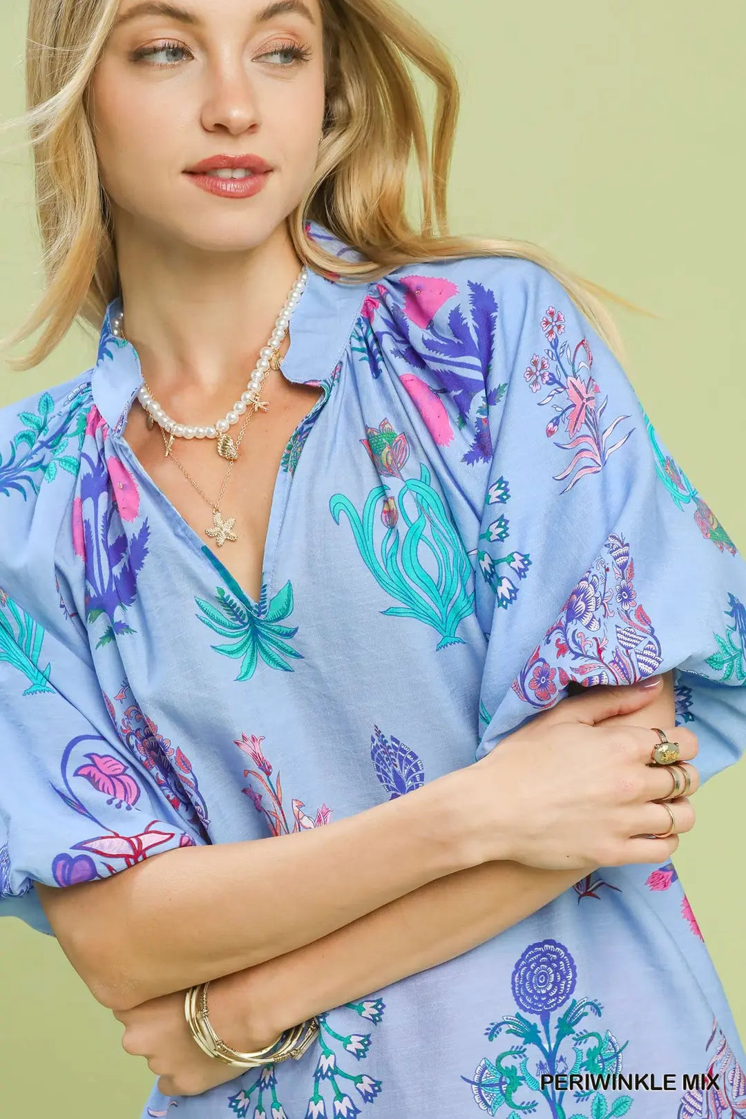 Umgee Floral Encyclopedia Print Blouse