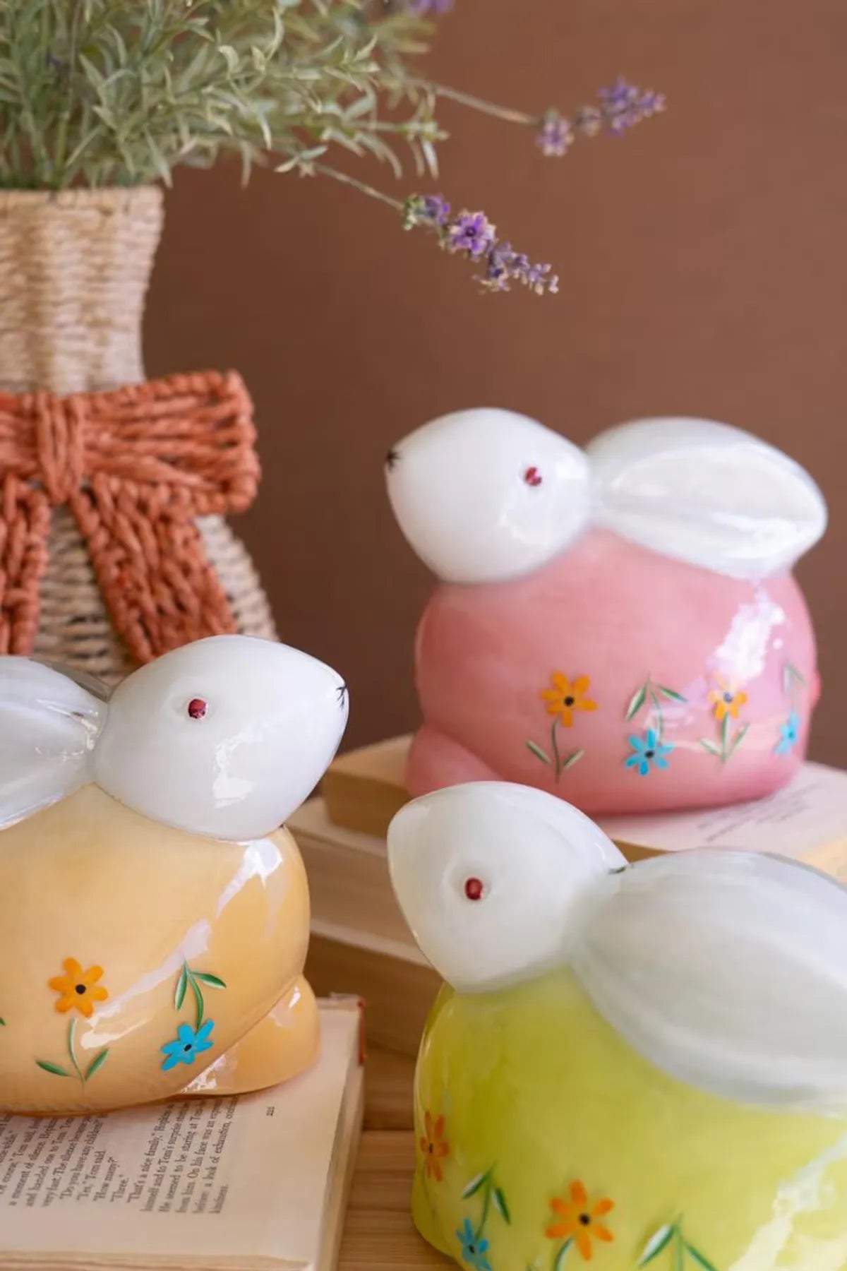 Kalalou Hand-Painted Glass Bunnies