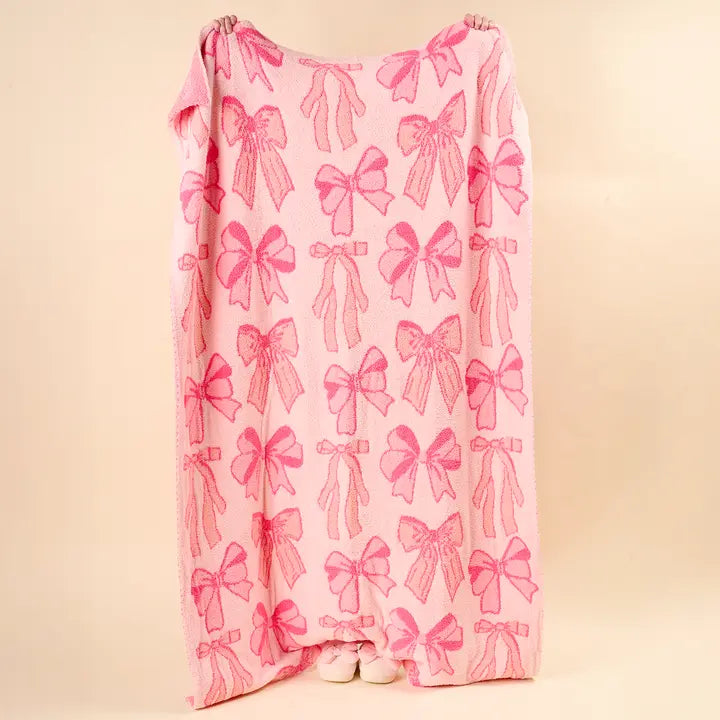 The Darling Effect Cozy Dreams Luxe Blanket-Blushing Bows Pink