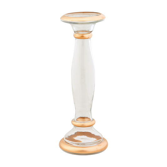 MUD PIE MEDIUM GOLD GLASS CANDLESTICK