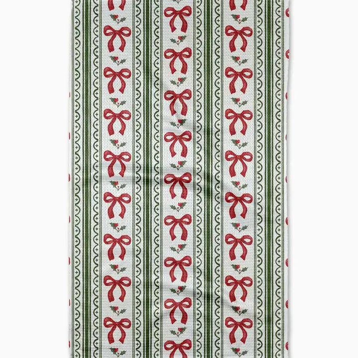 Geometry Christmas Bow Stripe Tea Towel