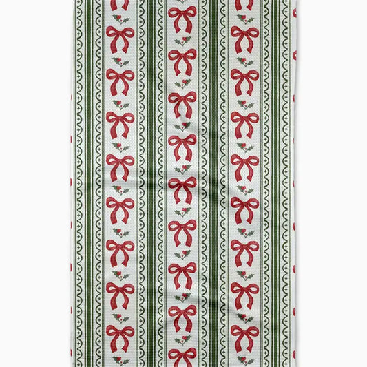 Geometry Christmas Bow Stripe Tea Towel