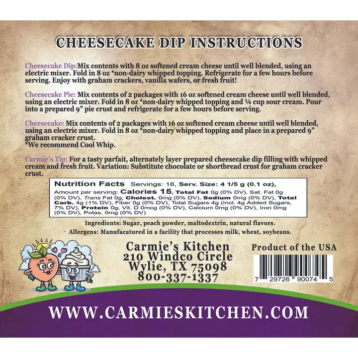 Carmie's Kitchen Peaches N' Cream Cheesecake Mix