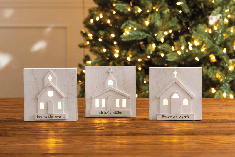 MUD PIE OH HOLY NIGHT LED WOOD CHURCH SITTER