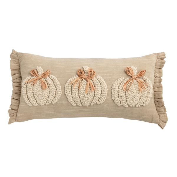 MUD PIE LUMBAR EMBROIDERED WHITE PUMPKIN PILLOW