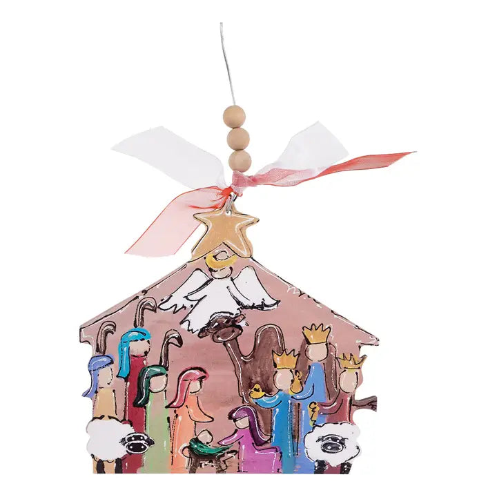 Glory Haus Unto Us A Child Is Born Nativity Wood Ornament Colorful