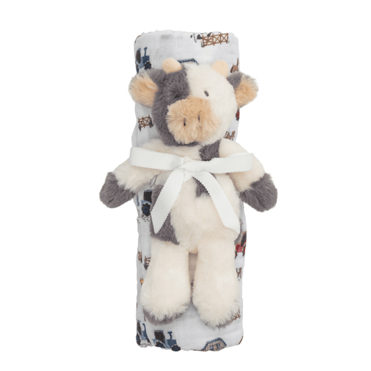 MUD PIE FARM SWADDLE AND RATTLE SET