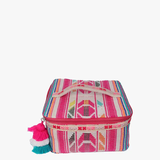 Jen & Co. Anya Cotton Multi-Box Cosmetic Case-Pink Multi.
