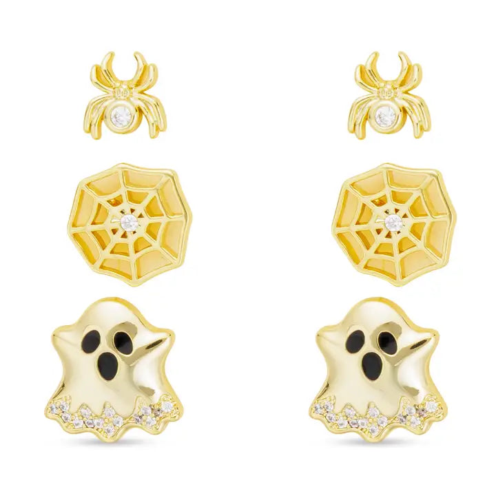 Amanda Blu Gold Trio Spider, Web, Ghost Earrings