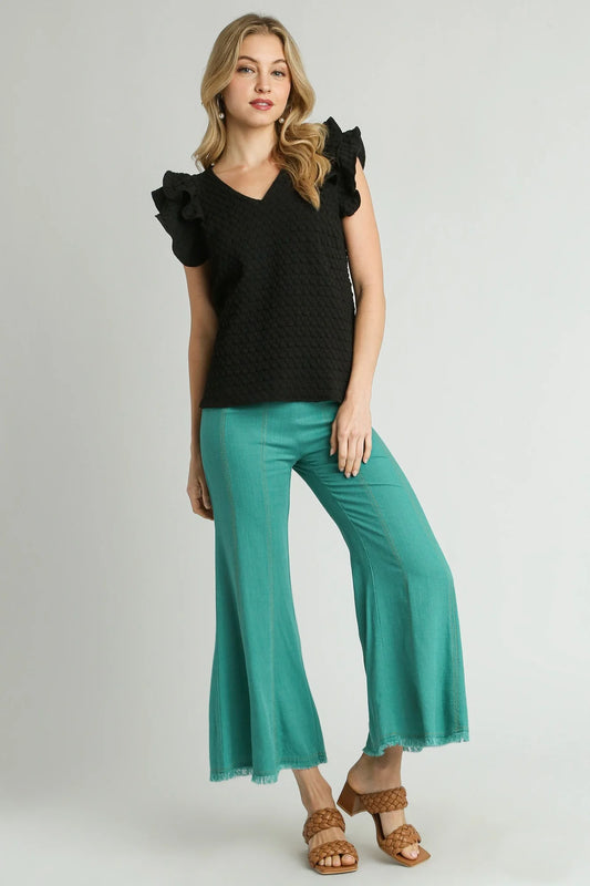 Umgee Black Textured Ruffle Sleeve Top
