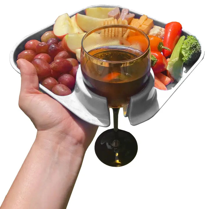 Fancy Panz Reusable Party Plates w/ Stemware Holder - Set of 4 - White