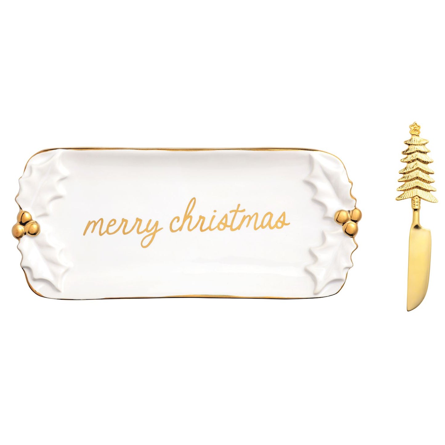 MUD PIE GOLD HOLLY BUTTER DISH SET