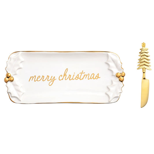 MUD PIE GOLD HOLLY BUTTER DISH SET