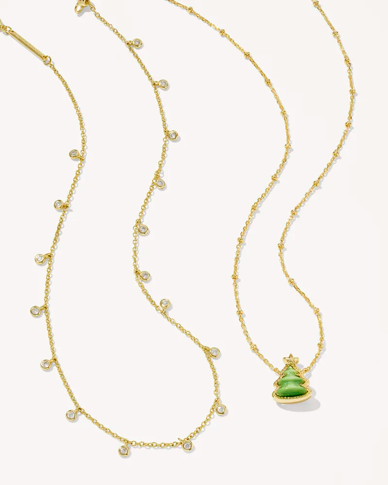 Kendra Scott Holiday Tree Gold Short Pendant Necklace in Green Quartzite