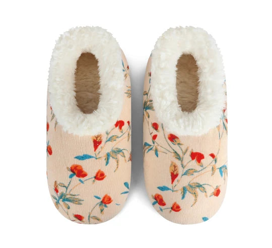 Snoozies! Womens Floral Corduroy Slipper With Memory Foam Sole Cream