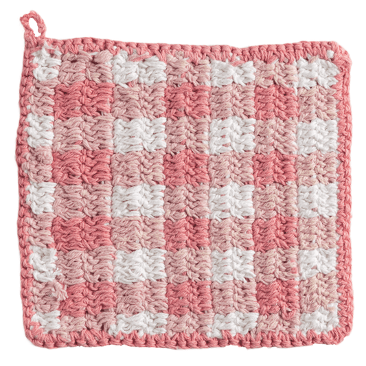 MUD PIE PINK CHECK CROCHET POT HOLDER