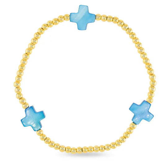Amanda Blu Stackable Gold Bead Bracelet with Cross | Blu Sky Collection-Blue