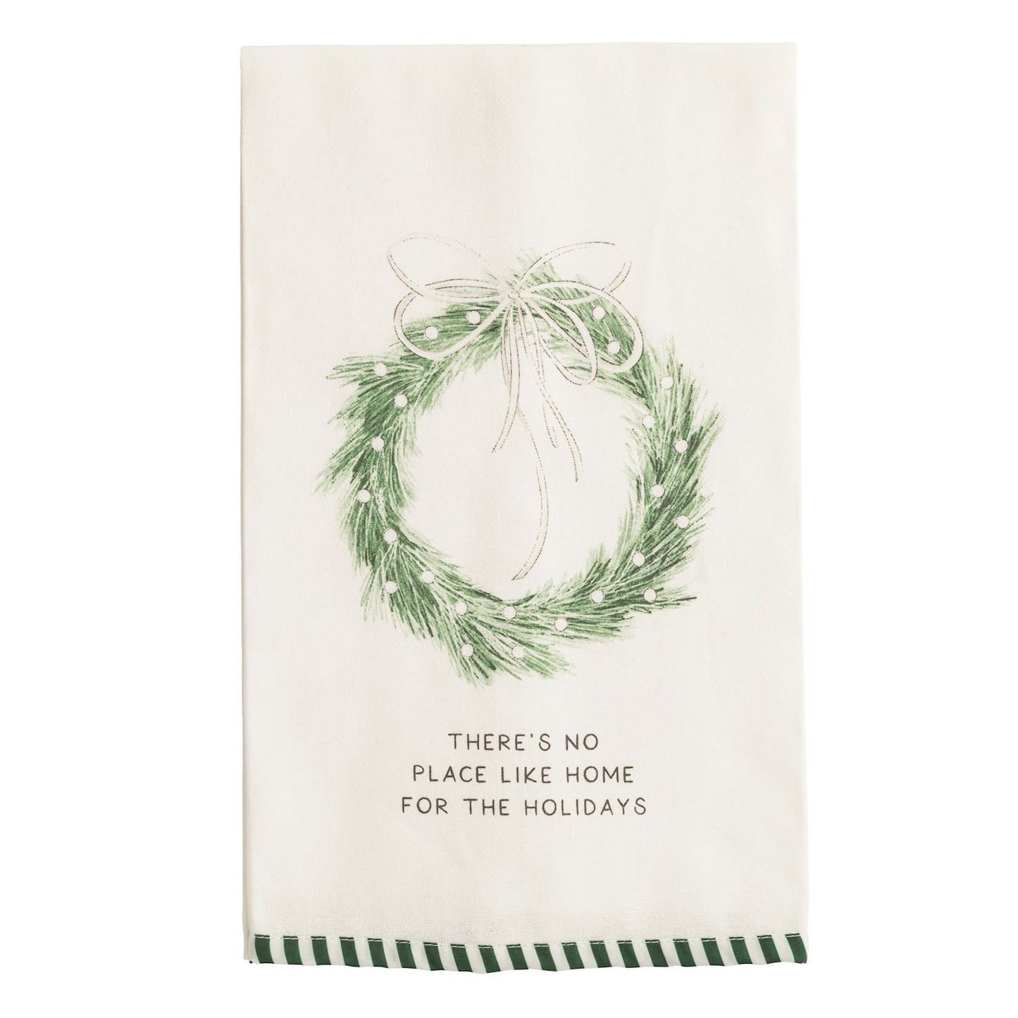 MUD PIE WREATH WHITE CHRISTMAS STRIPE HEM TOWEL