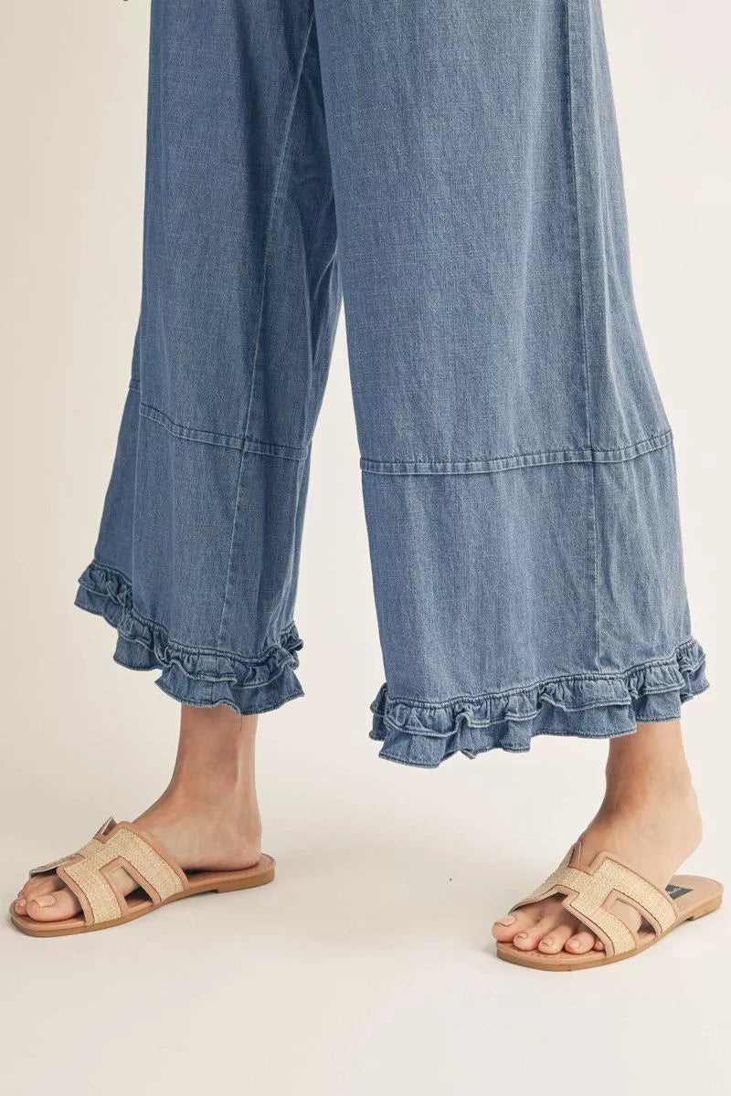Jodifl High Waist Wide Leg Washed Denim Pants