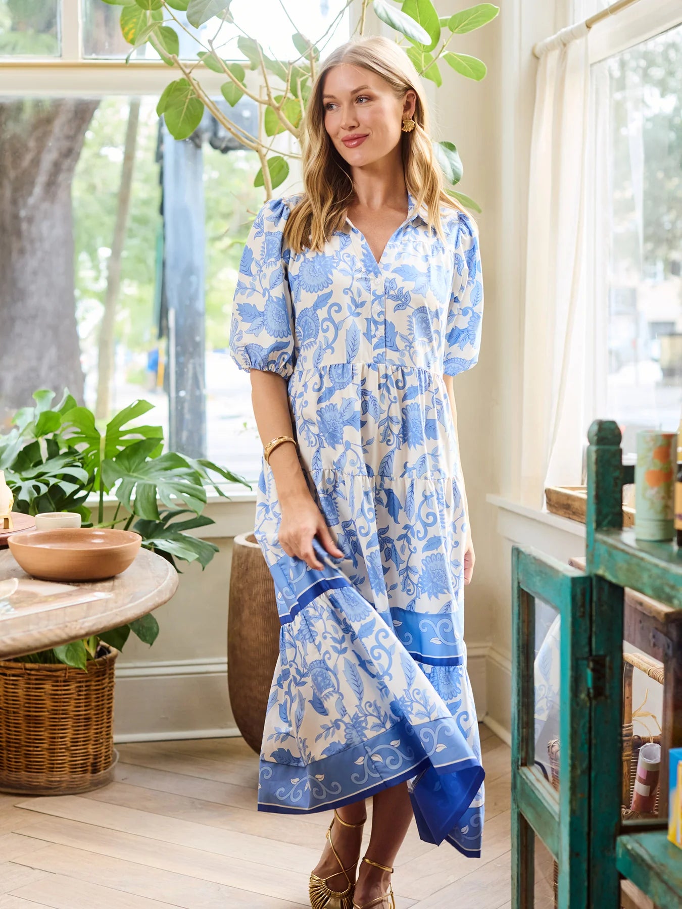 Mary Square Eloise Dress | Porcelain Vines Blue