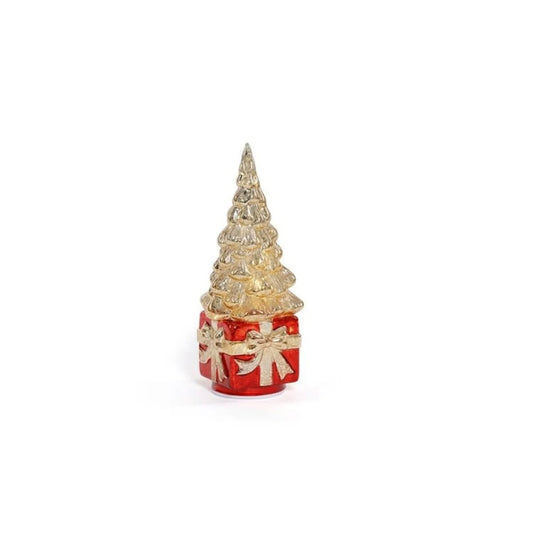 Zodax LED Rotating Tree on Present, Gold on Red