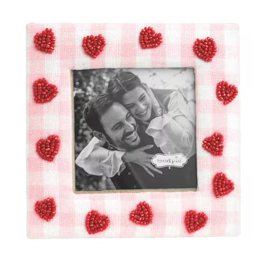MUD PIE RED HEARTS BEADED FRAME