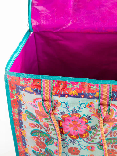 Natural Life Rolling Tote Bag-Red Folk Flower