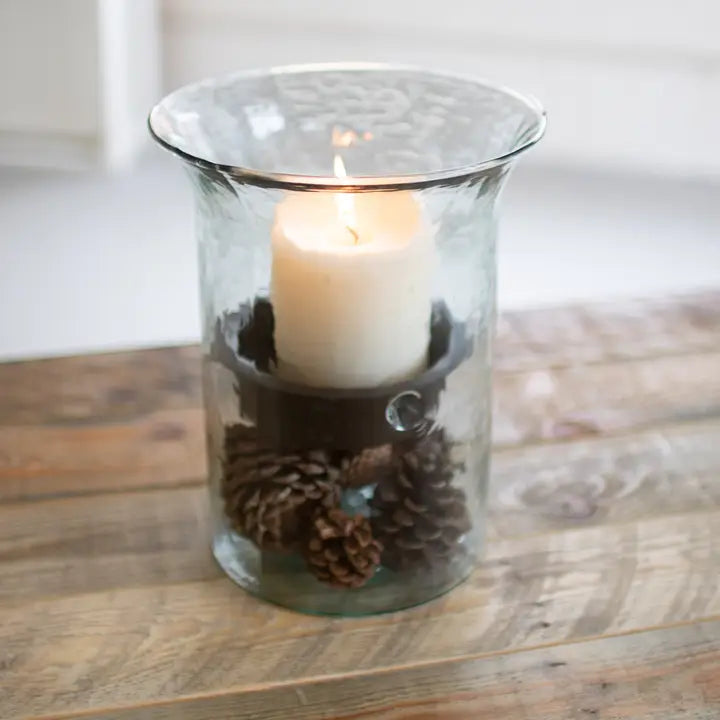 Kalalou Original Glass Candle Cylinder W Rustic Insert - Small